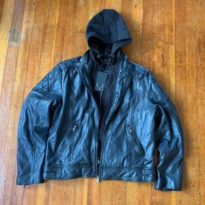 Bod & Christensen Leather Jacket with detachable hoodie. New with tags. Size XL.